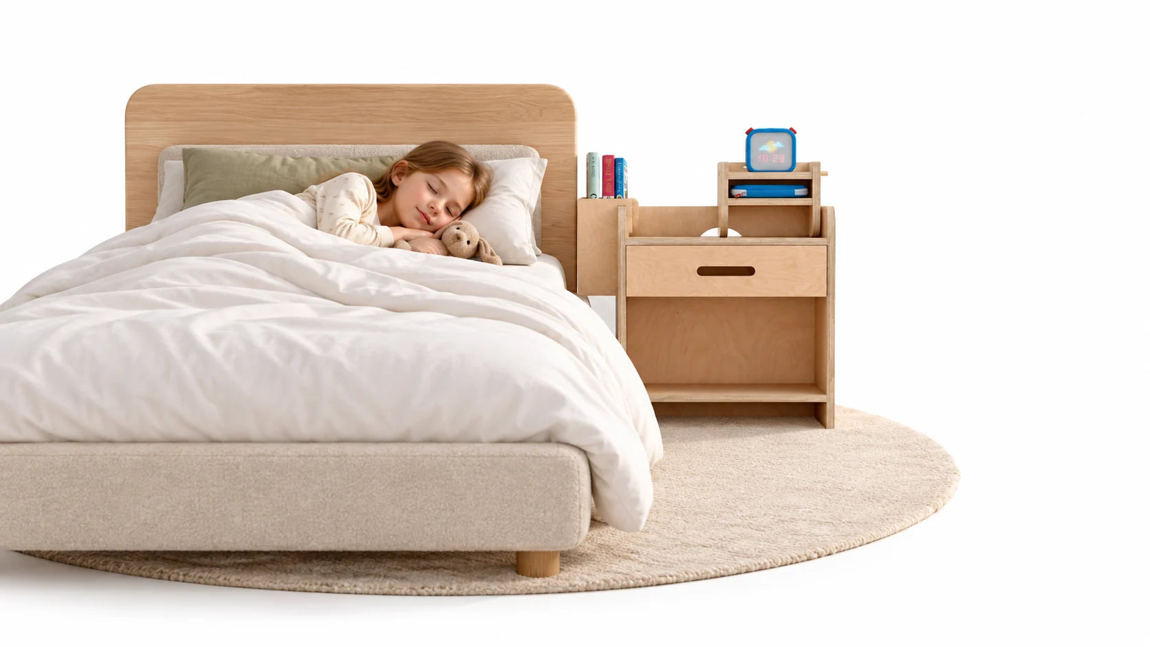 The Bedside Table beside a sleeping child's bed